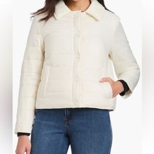 Kate Spade Ivory Quilted Puffer Jacket Size XL Coat + Matching Pouch Clutch Bag